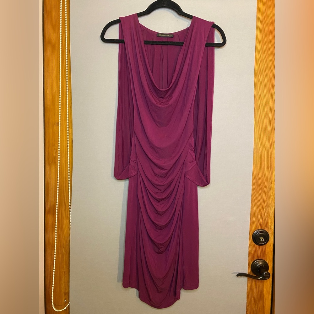 Designer Plein Sud gather rouched stretch flattering SEXY dress 12 L Raspberry